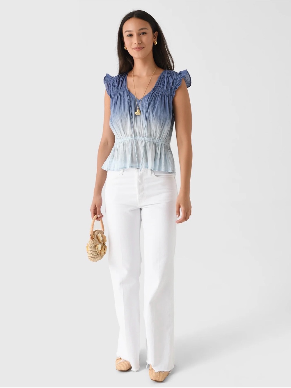 Frame Denim White High-Rise Wide-Leg Jeans with Raw Hem